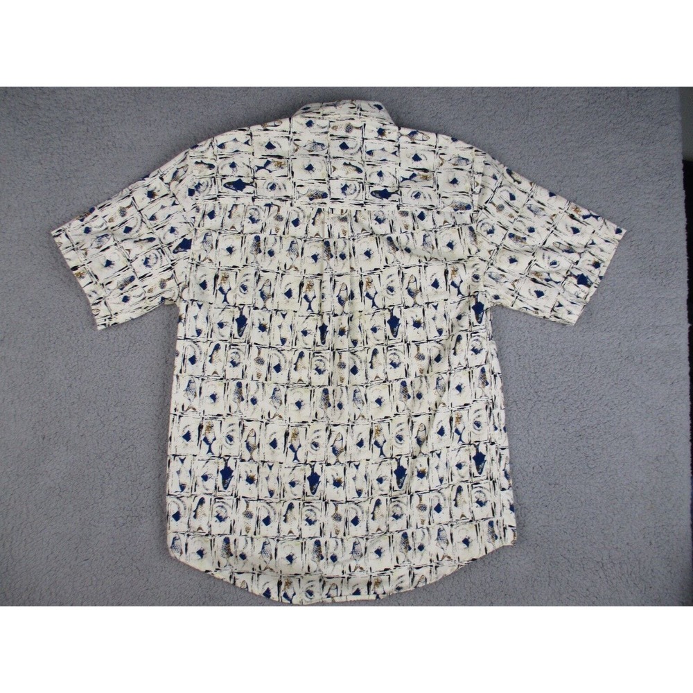 Ivy Crew Shirt Mens Large Beige Blue Fish Outdoor Button Down Short Sleeve - Picture 6 of 11
